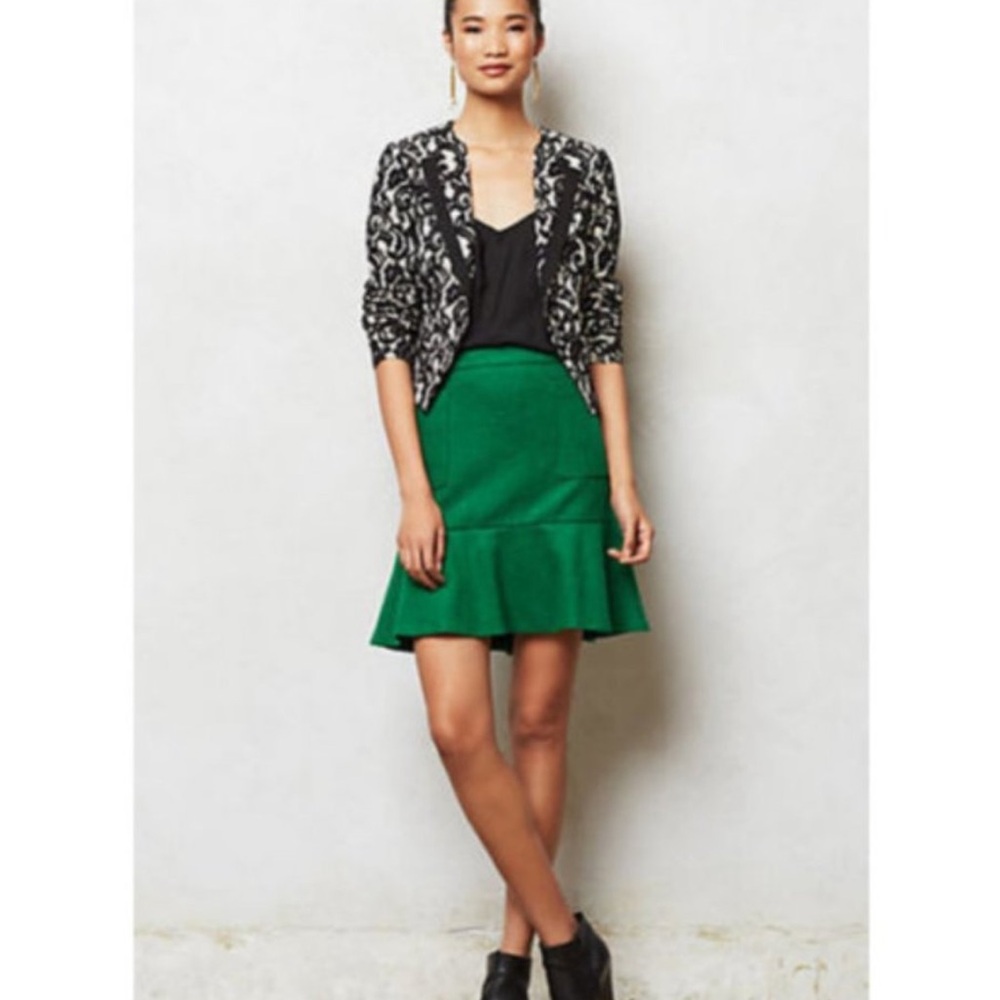 ANTHROPOLOGIE MAEVE EMERALD GREEN WOOL‎ BLEND TULIP MINI SKIRT